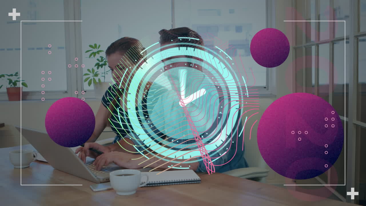 animación de reloj y moléculas sobre la gente studding