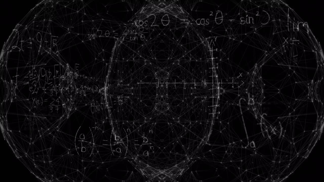 Animation of mathematical equations over globe on black background