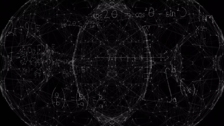 Animation af matematiske ligninger over en globus på sort baggrund