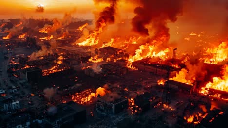 a large fire is burning in the middle of a city