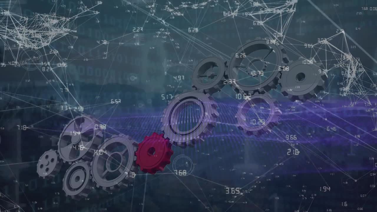 анимация зубчатых колес, движущихся с сетями по бинарному кодированию обработки данных