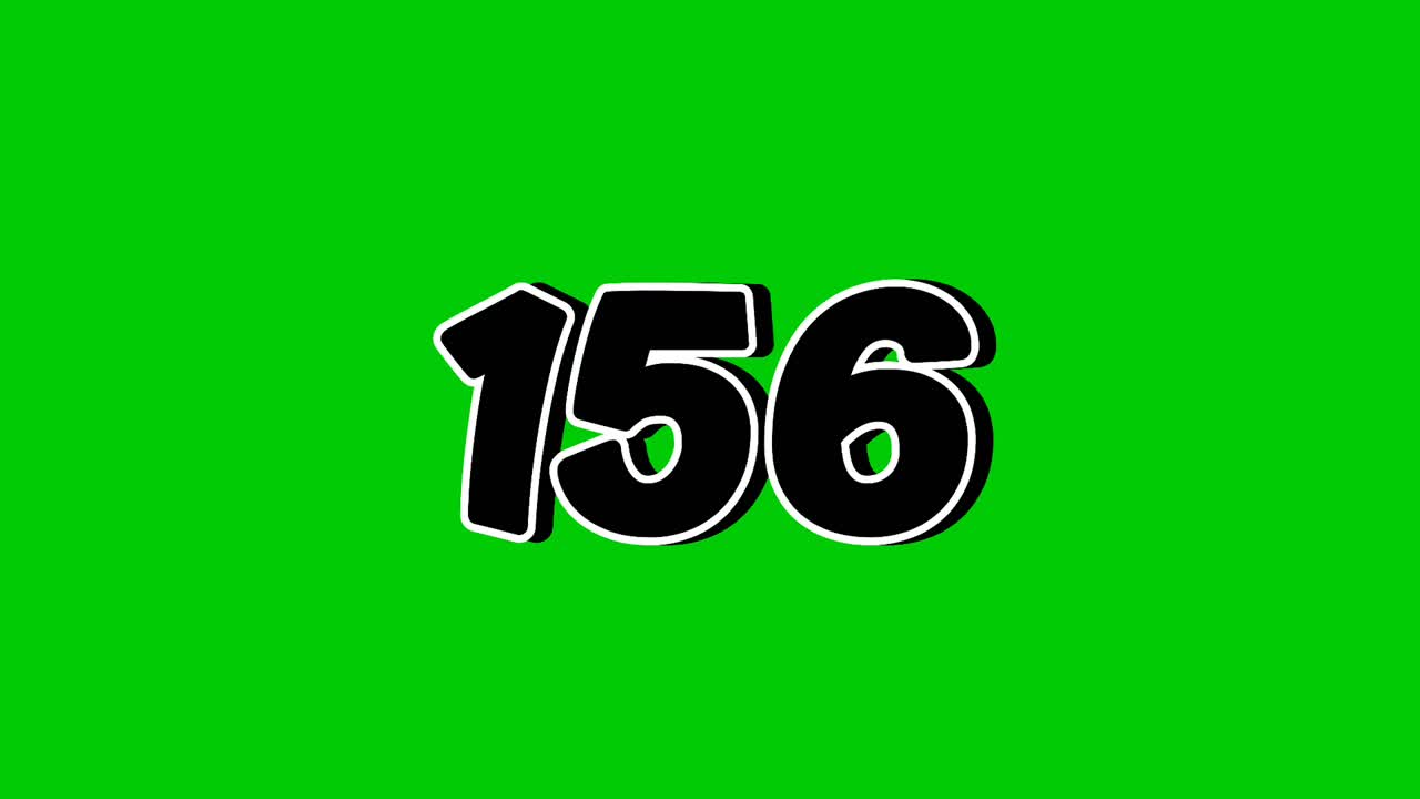 Number 156 symbol sign animation motion graphics cartoon on green screen background. Black color number reveal on smoke,for video number for video elements