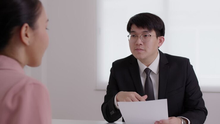 Asian job interview or headhunter HR recruitment or angel investor.