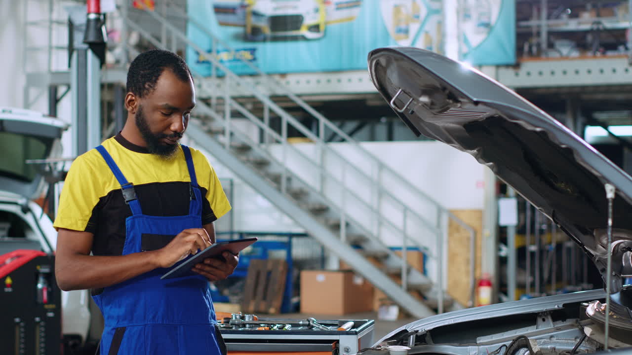 Repairman in car service orders parts