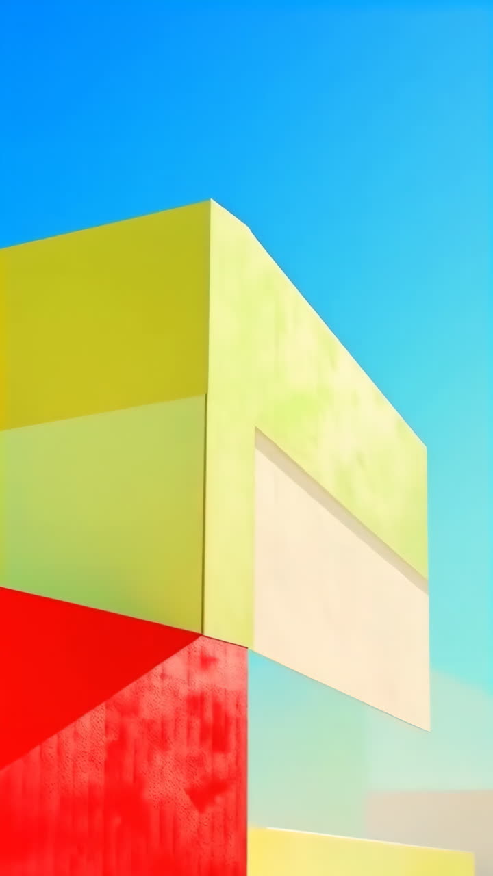 Vibrant Abstract Architectural Forms Against Blue Sky