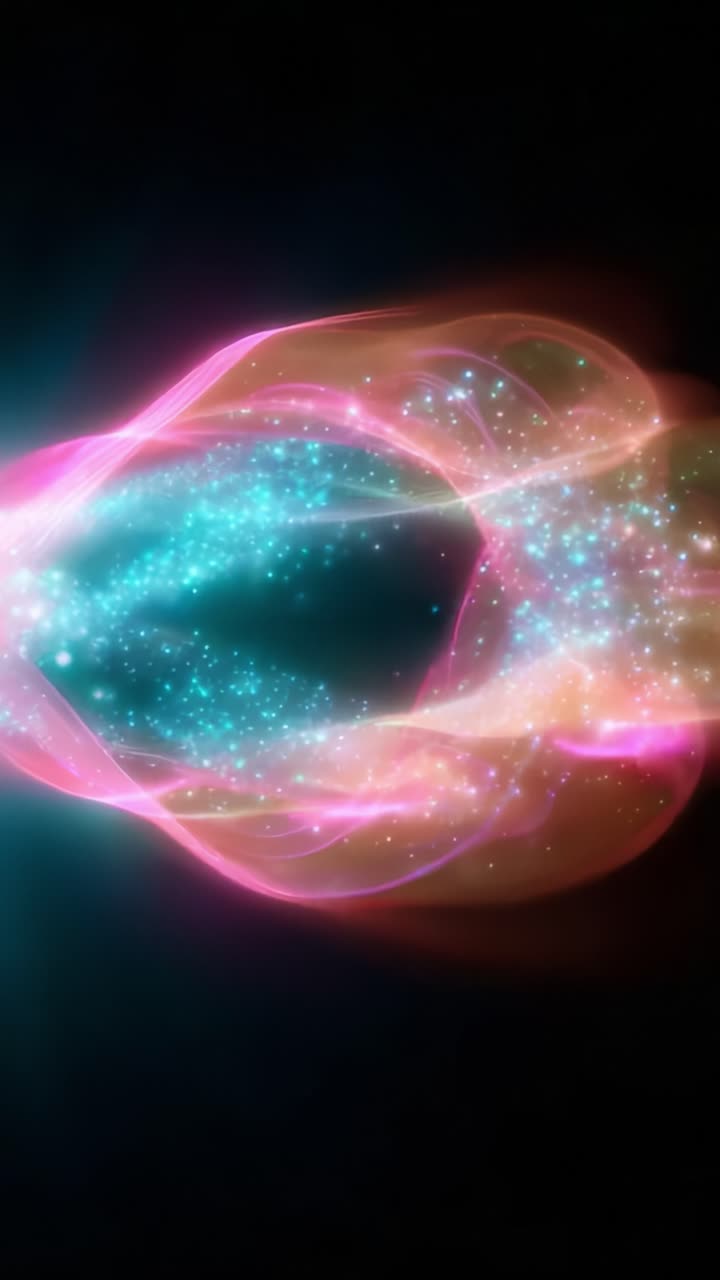 Vibrant Waves of Energy in Cosmic Colors with Light and Sparkles, Creating an Enchanting Scene of Ethereal Motion and Dynamic Visuals in an Infinite Dark Space