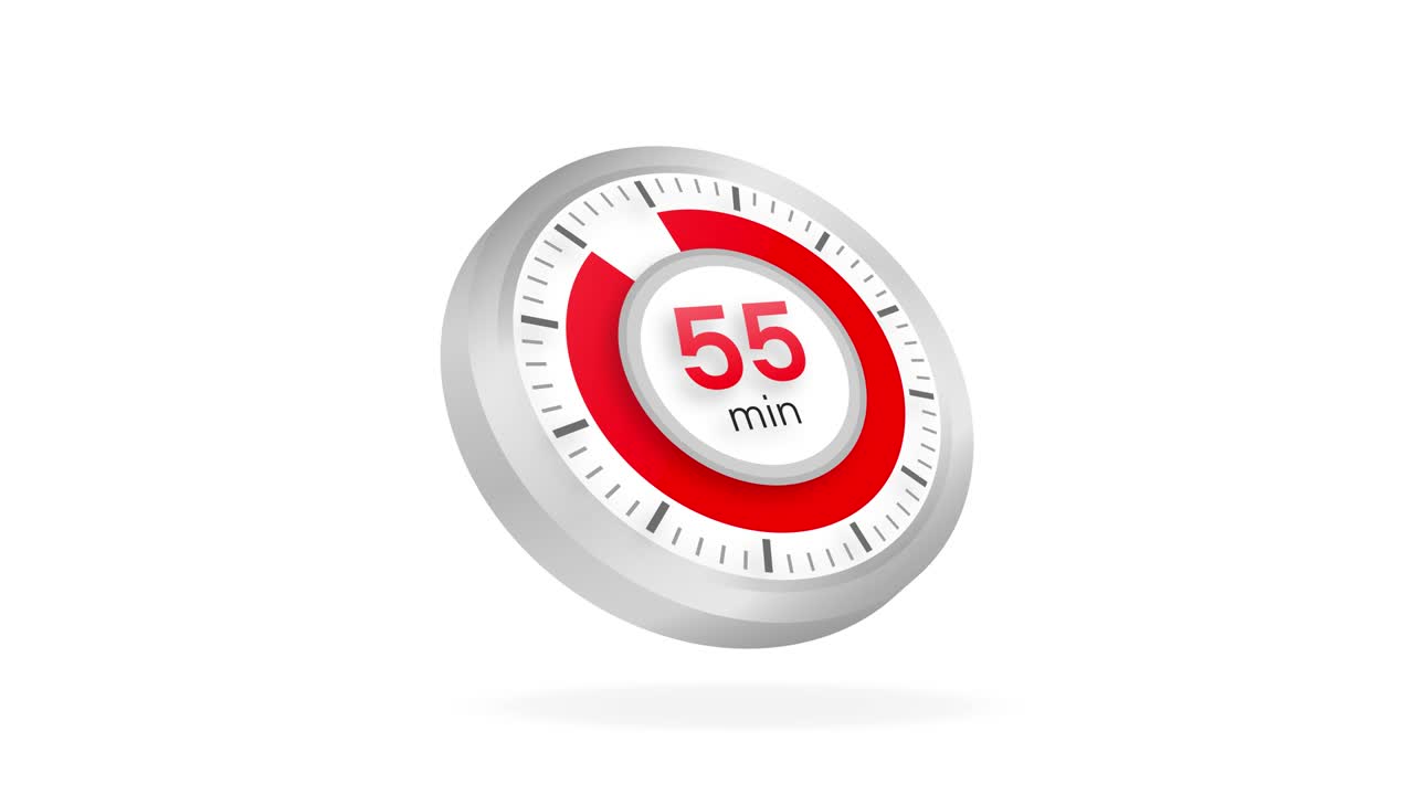 Il timer da 55 minuti. Icona cronometro in stile piatto. Grafica in movimento.