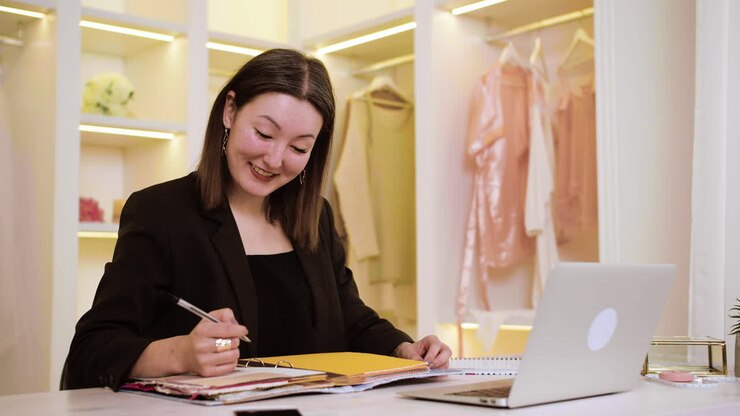 Asian woman in wedding dress shop