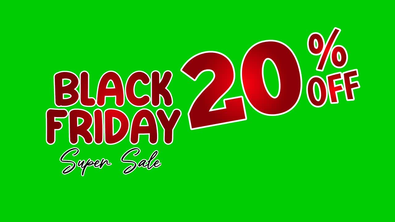 viernes negro 20 por ciento de descuento oferta limitada tienda ahora texto animación de dibujos animados gráficos en pantalla verde para descuento, tienda, concepto de negocio elementos de video