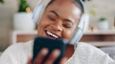 Headphones,-smartphone-and-black-woman-dancing