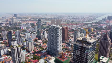 City development, urban skyscraper buildings, district aerial wide view