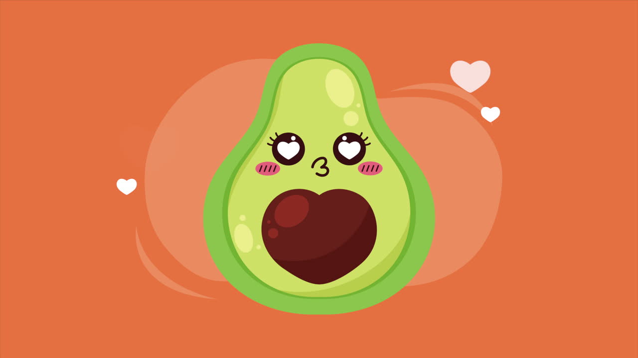 신선한 아보카도 채소 카와이 캐릭터 애니메이션