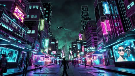 la ciudad cyberpunk de neón por la noche