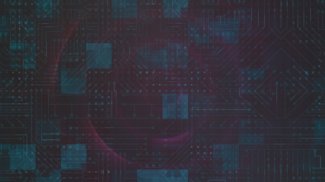 Animation of microporcessor connections over blue and red squares