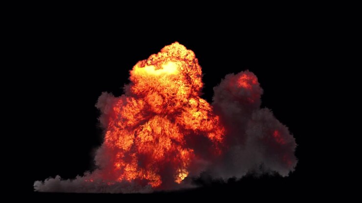 Massive fiery explosion on transparent background