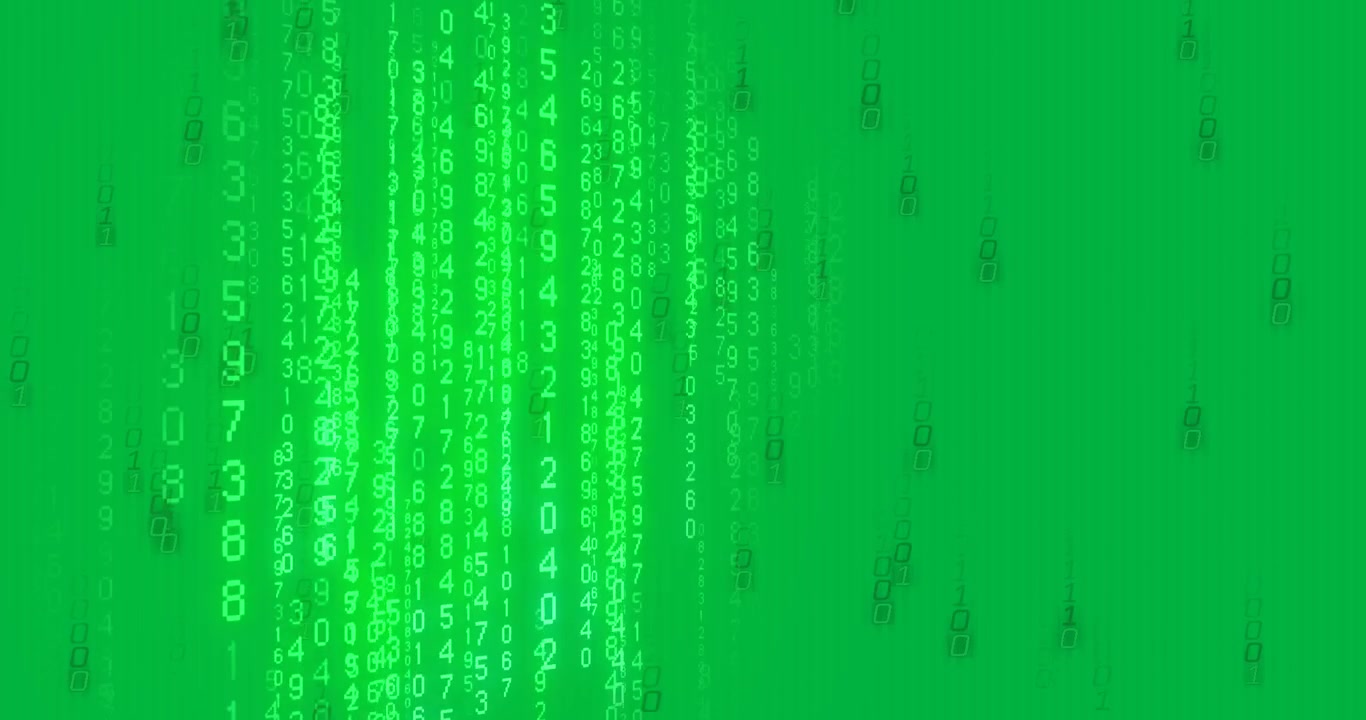 Animatie van binaire codedataverwerking op een zwarte achtergrond