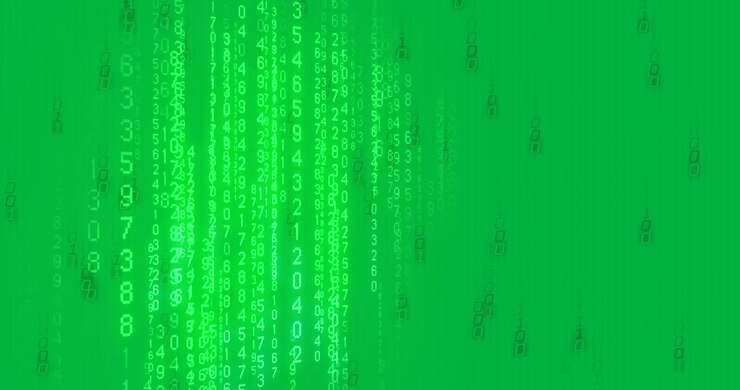 Animation of binary coding data processing over black background