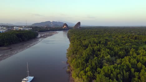 sailboat evening mangrove river krabi thailand