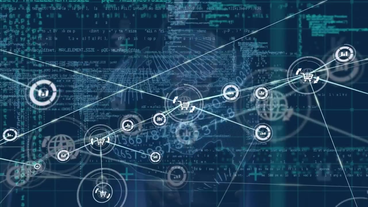 Animation of network of connections and data processing over globe