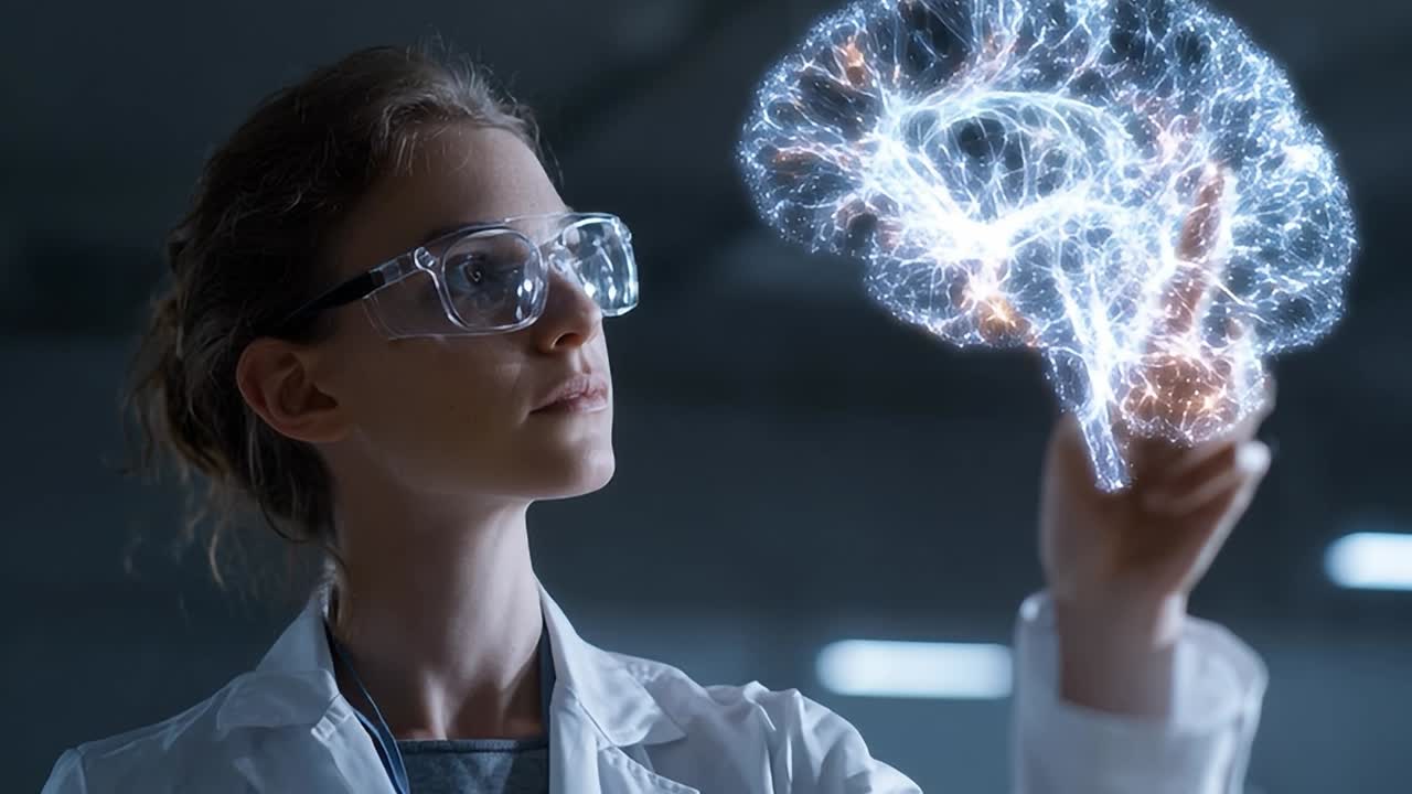 Scientist explores intricate neural connections during research session