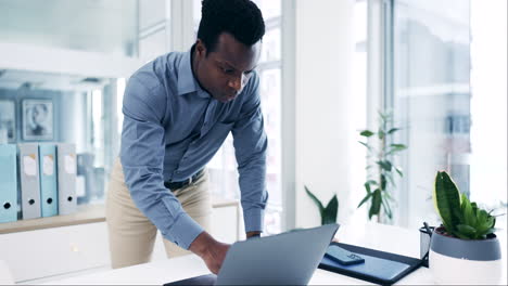 Laptop,-typing-and-black-man-doing-research