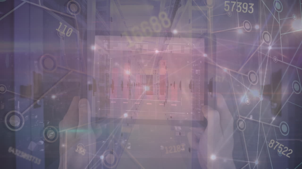 태블릿을 사용하여 손으로 데이터 처리의 애니메이션