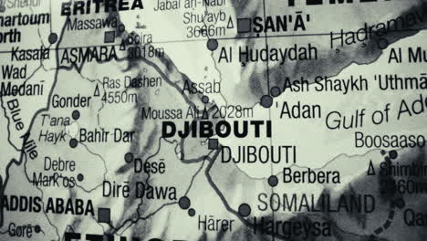 close-up black and white map of djibouti and surrounding countries