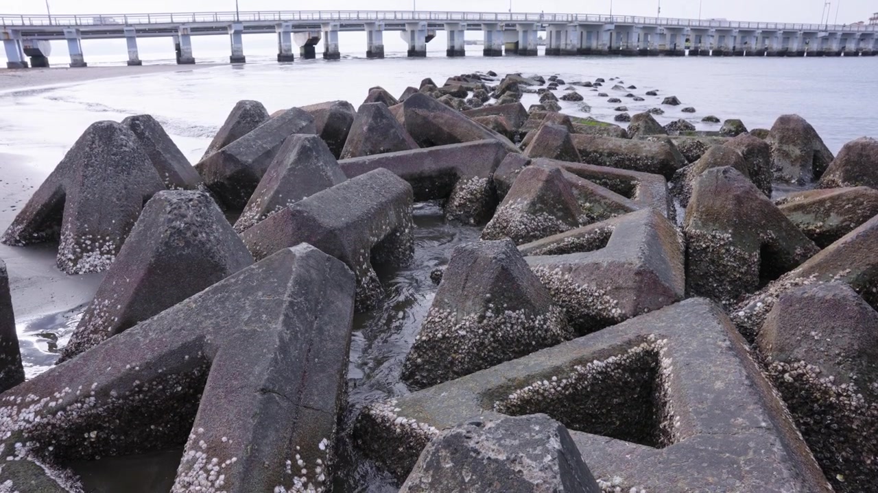 Tetrapoder på Shonan-kystlinjen, Enoshima ved havet i Japan.