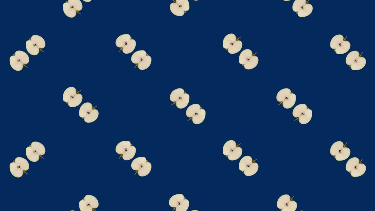 신선한 회전 사과의 다채로운 과일 패턴, 사과와 함께 원활한 패턴, 현실적인 애니메이션, 4k 비디오 모션