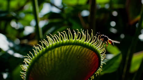 a fly approaches and lands on a venus flytrap