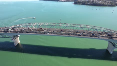 auckland harbour bridge spanning waitemata harbour on north island, new zealand