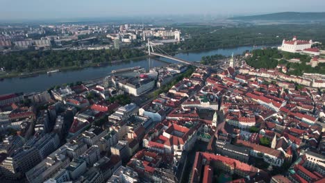 take a journey through time with aerial views of bratislava city and castle, showcasing the evolution of slovakia's capital from medieval times to the present day