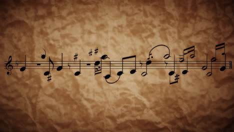 vintage music notes on crinkled paper