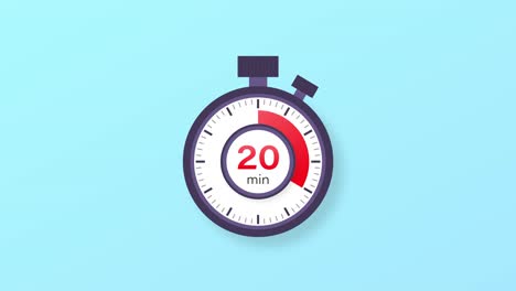 The 20 minutes timer. Stopwatch icon in flat style. Motion graphics.