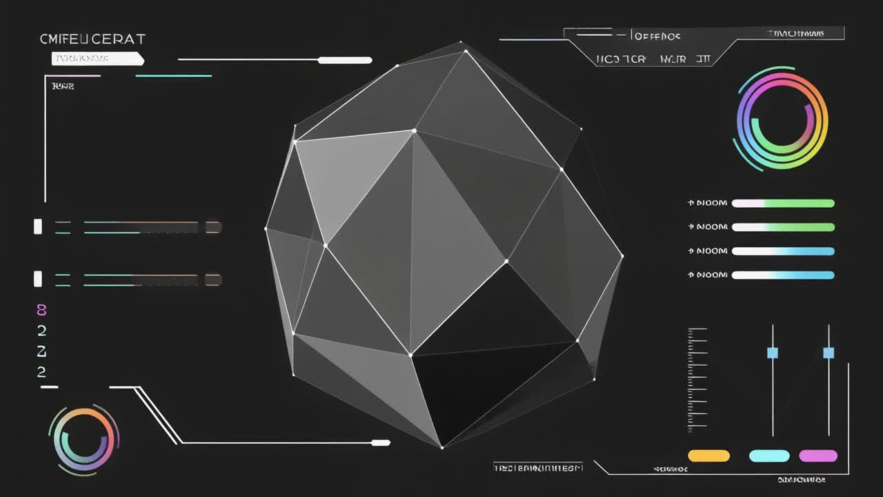 Futuristic HUD Interface with Rotating Geometric Object