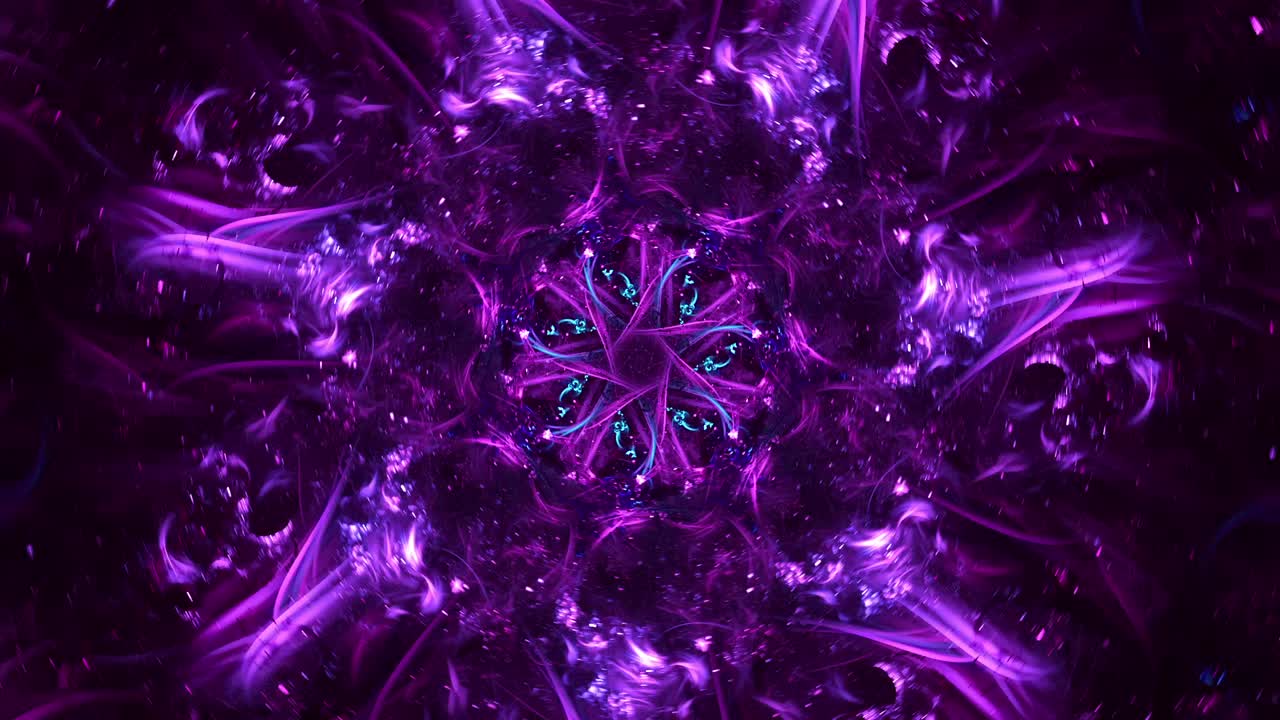 fondo fractal de caleidoscopio abstracto - flor de lavanda floral - cósmico de bucle sin fisuras, viaje espiritual del portal y patrones místicos