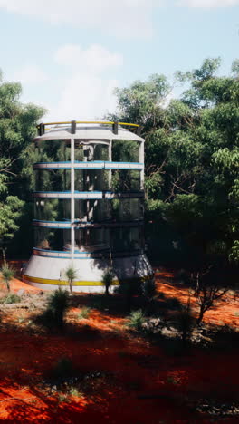 edificio redondo futurista en un bosque