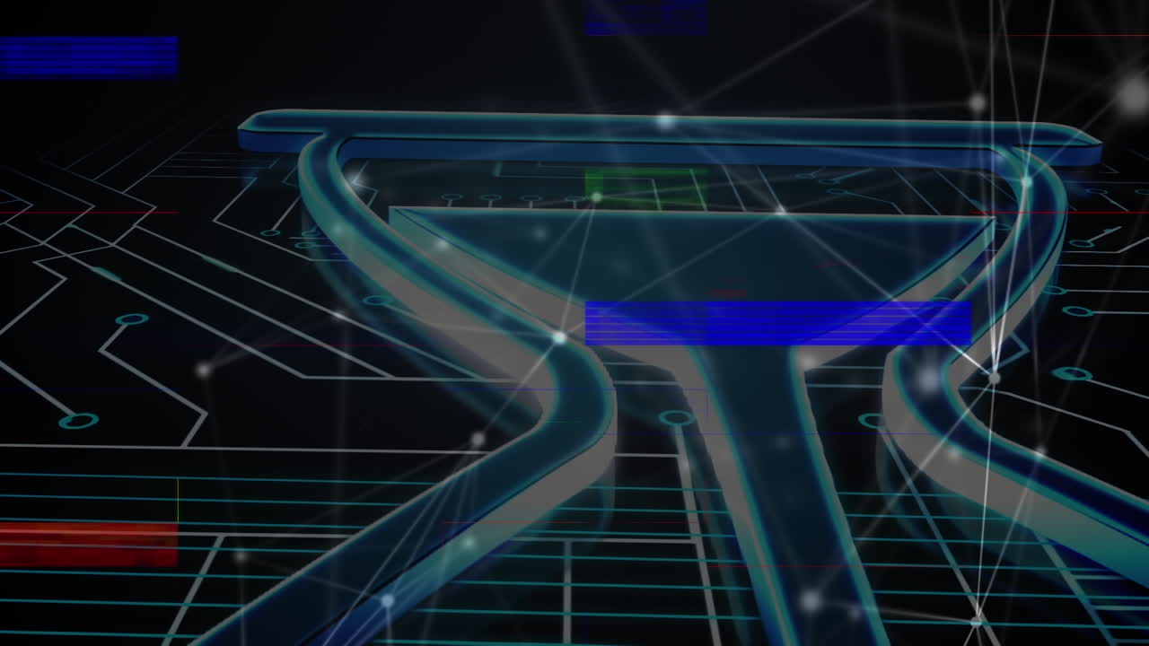 검은 바탕에 있는 모래시계에 대한 데이터 처리 및 간섭의 애니메이션