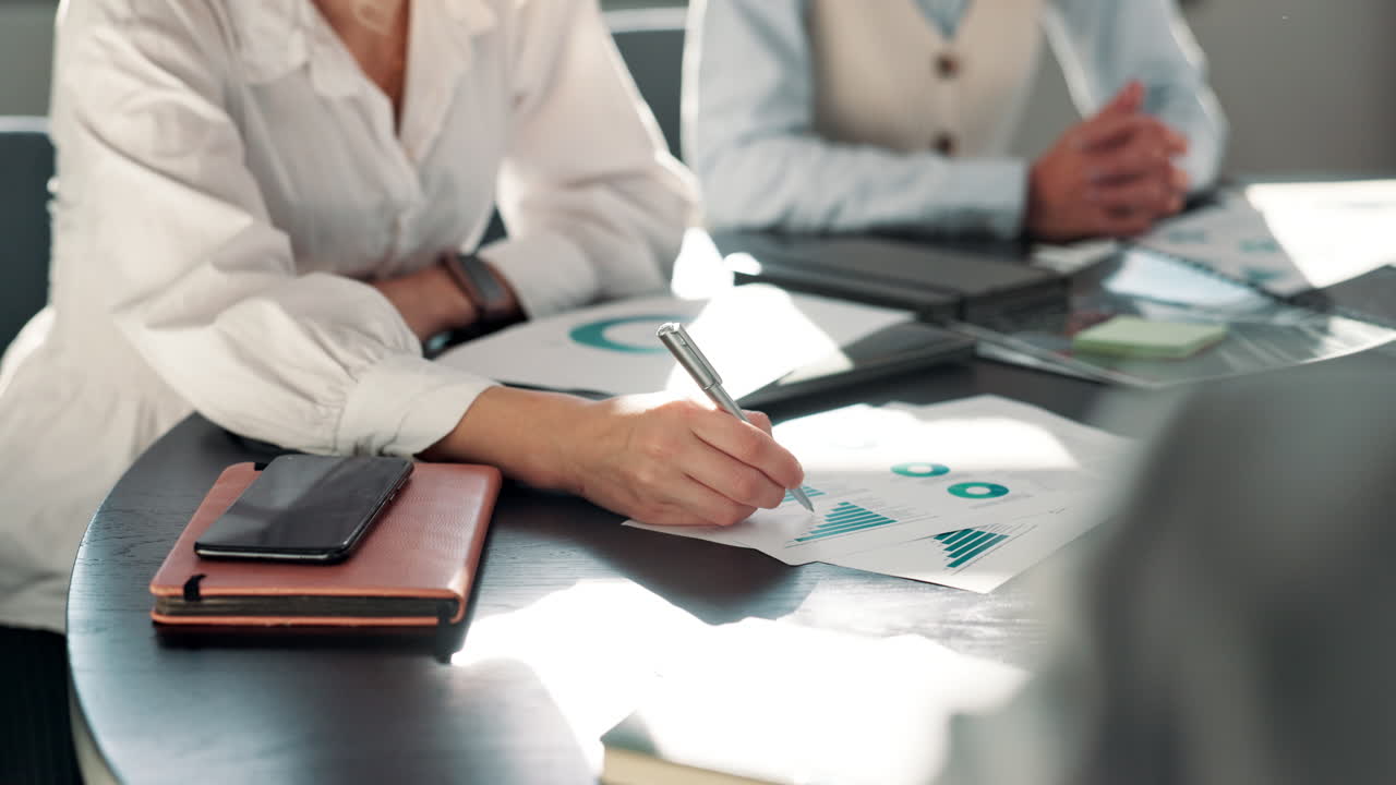 Business meeting for analyzing financial data