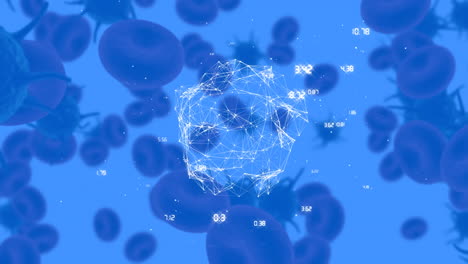 animación de células de covid 19 en el mapa mundial y el globo con conexiones