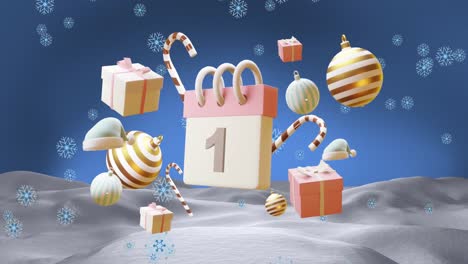 Animation-of-calendar-with-1-number-date-and-christmas-decorations