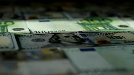 euro, us dollar, international paper money. main word currency us dollar and euro bank notes rotating concept business background, loop ready