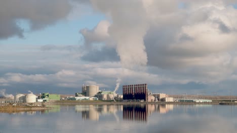 dow chemical plant in midland, michigan wide shot establishing shot