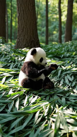 baby panda eating bamboo
