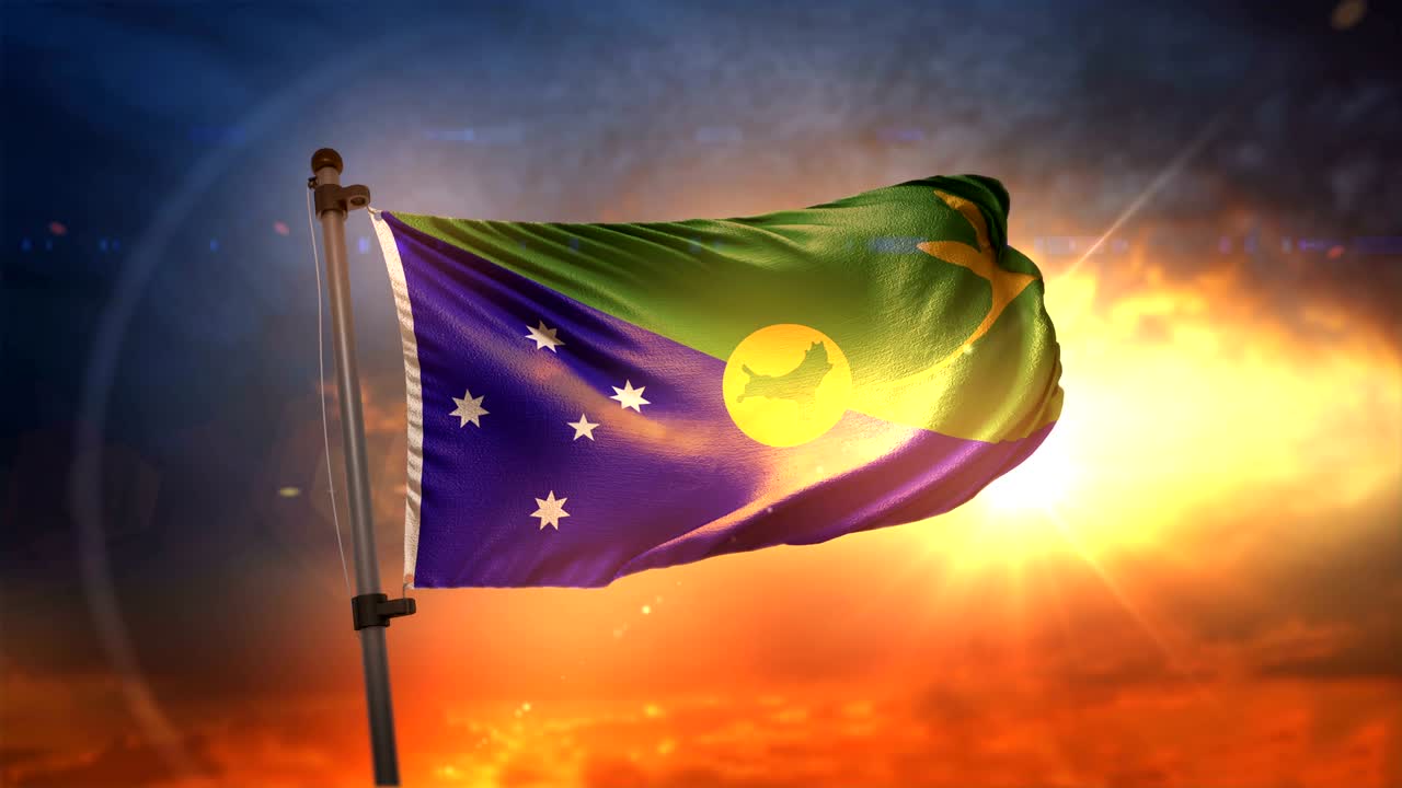 크리스마스 섬의 발은 아름다운 해가 뜨는 순환 속도 느린 4k에서 백라이트됩니다.