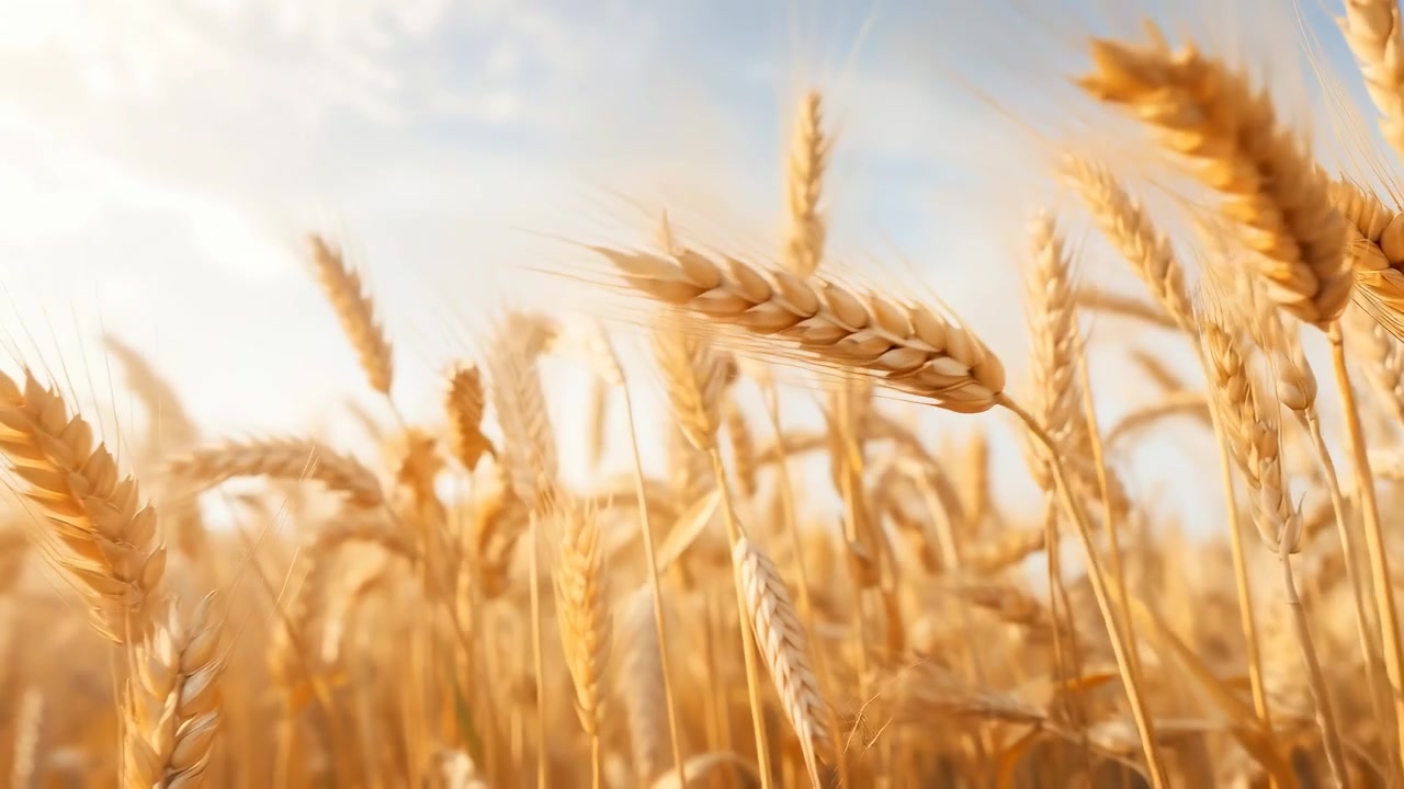 Ripe Golden Wheat Ears Swaying Gently in a Sunny Field