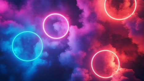 neon circles in smoky clouds
