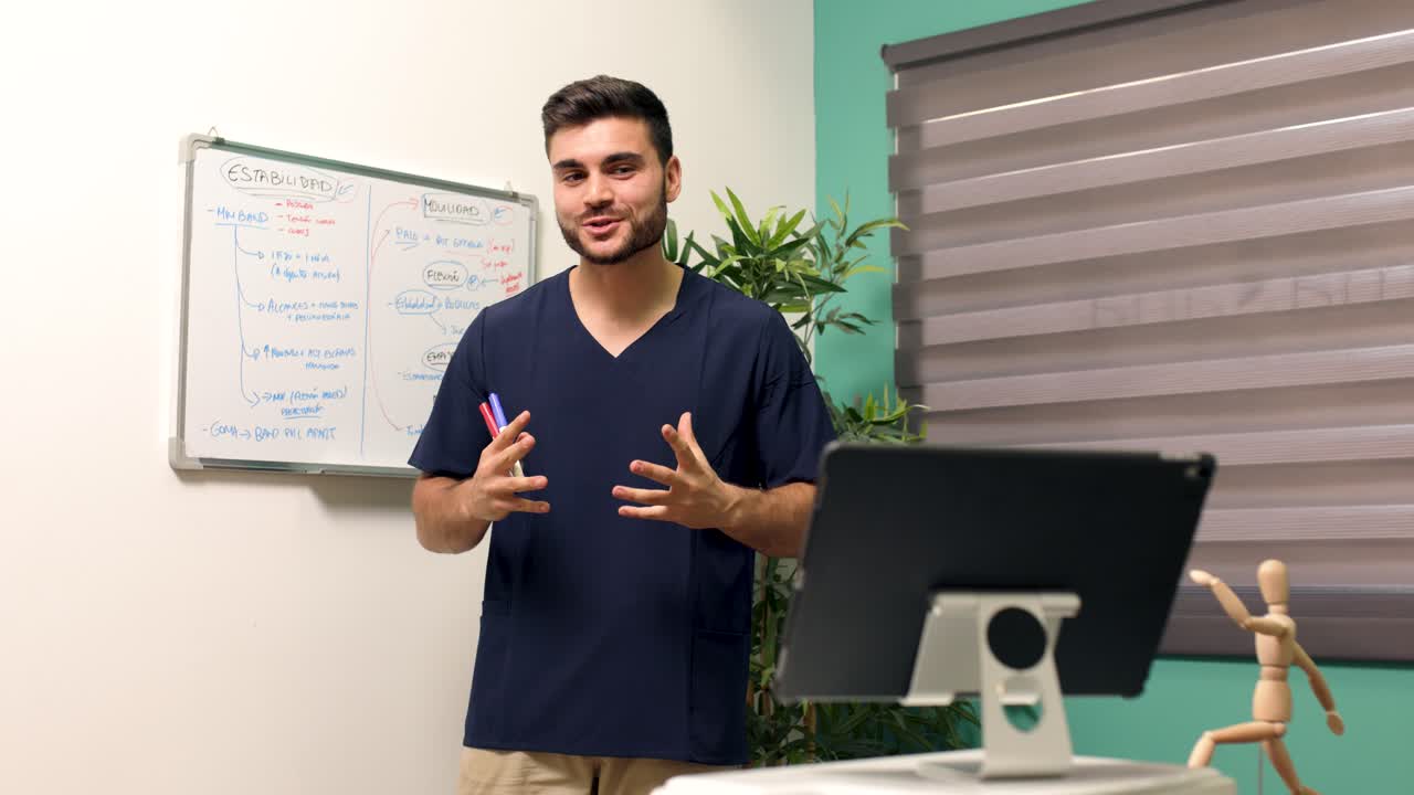 Male Medical Professional Explaining Concepts During Online Lecture