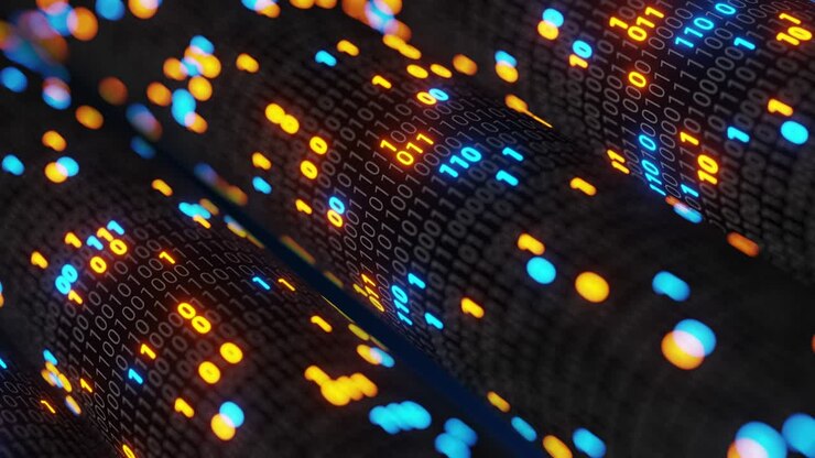 Big data cloud computing internet of things IOT AI network technology. Seamless loop 4K VJ background.