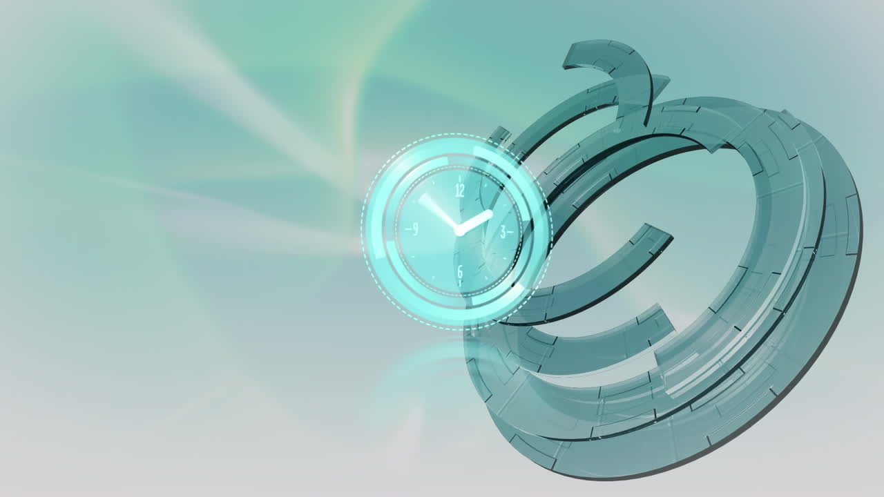 회색 움직이는 원 위에 움직이는 시계의 애니메이션